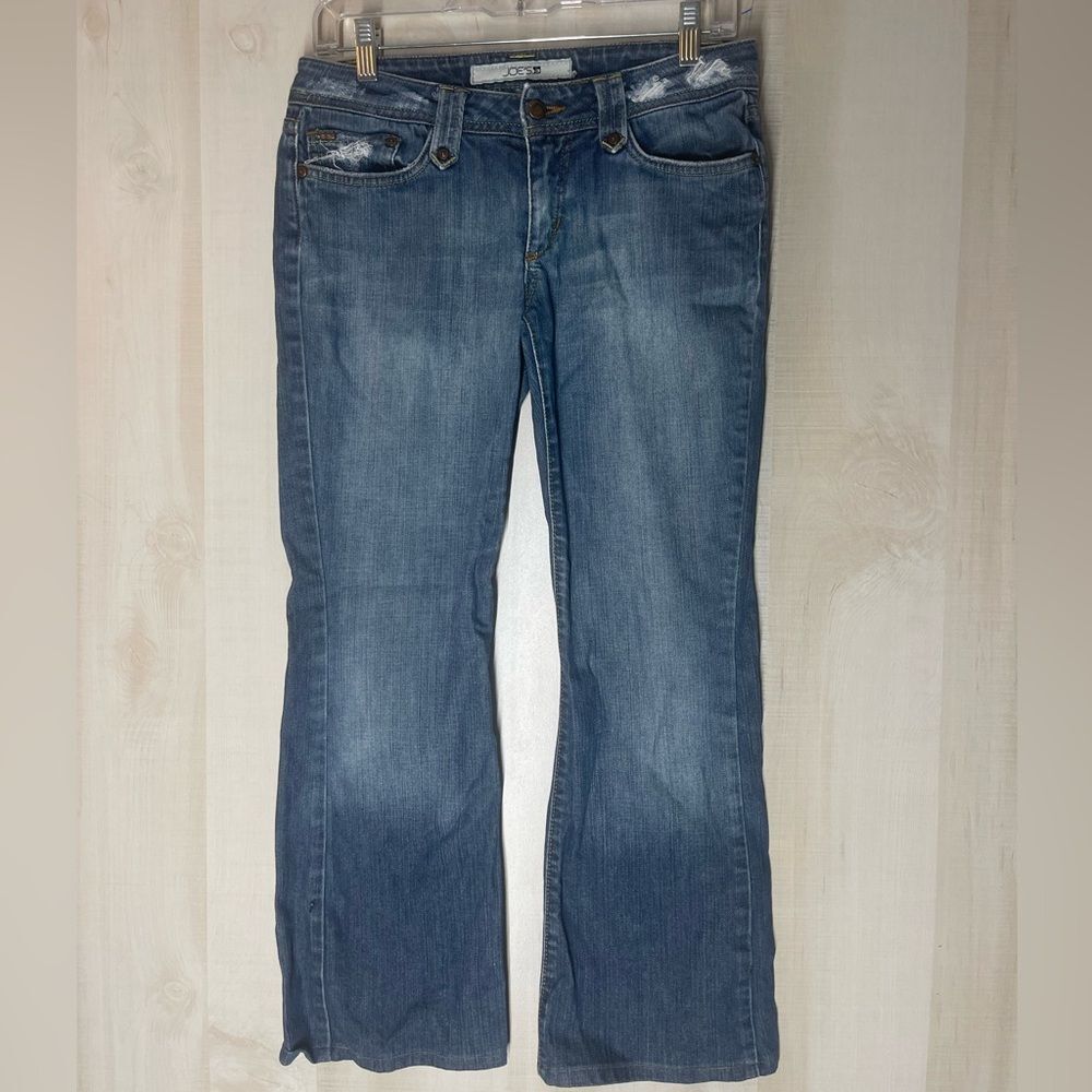 Joe’s jeans flare leg distressed denim jeans, size 28